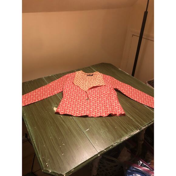 Khangura EUC Women's Pink Cream Textured Geo Print Blazer Size S - Picture 1 of 8